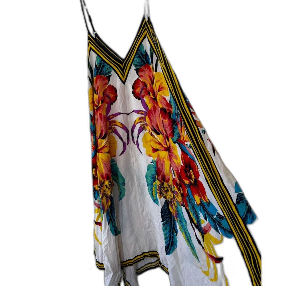 Tropical floral boho maximalist jealous tomato flowy drapey size small dress